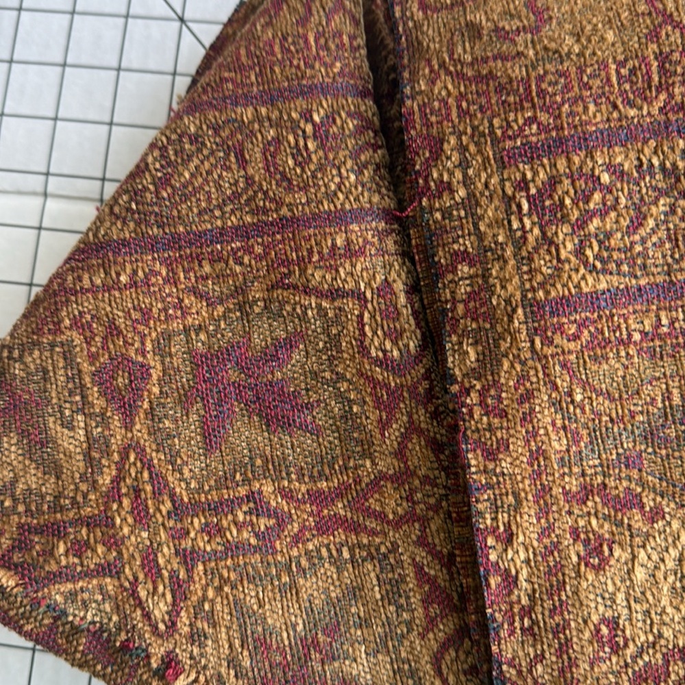 2+ Yards Vintage Woven Upholstery Fabric Remnants – Tapestry-Style, Burgundy & G